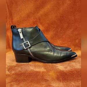 Marc Fisher Black Leather Ankle Boots with Silver Accent